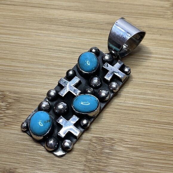 Signed- Chimney Butte Southwestern Large Sterling Silver Cross/dot Pendant - Picture 4 of 8